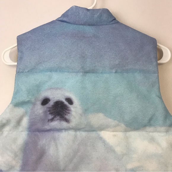 Vtg Old Navy Sz 10 Juniors Blue White Snow Seal Vest Outdoor Puffer Top Zip Up - Picture 10 of 16